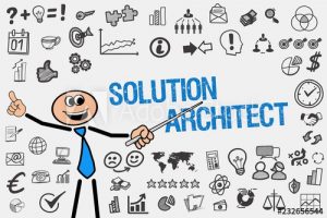 Solution Architect title with random icons around