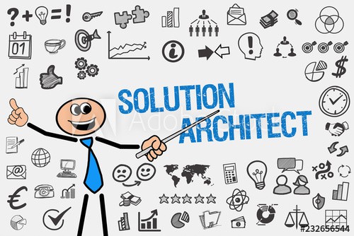 Solution Architect title with random icons around
