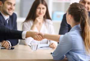 Job applicant having interview in office