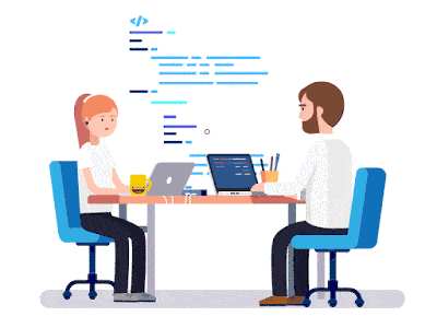 Two software developer working on their laptop