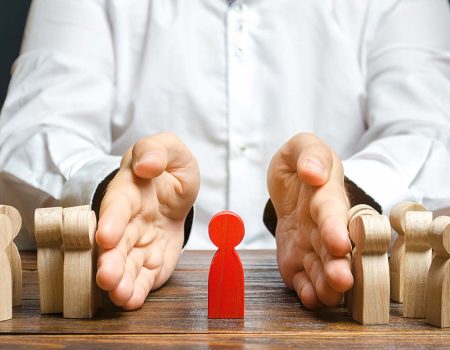 A businessman pushes a crowd of people and finds the right person. Identify disloyal, repression, dissent. toxic, non-competent worker. manages the business. Candidate for work talent. Human resources